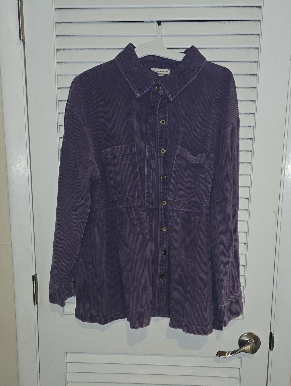 NWOT Women's Corduroy Button-Front Shacket Deep Purple sz 1x